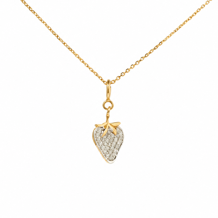 Natural Diamond Strawberry Charm in 14K Solid Gold