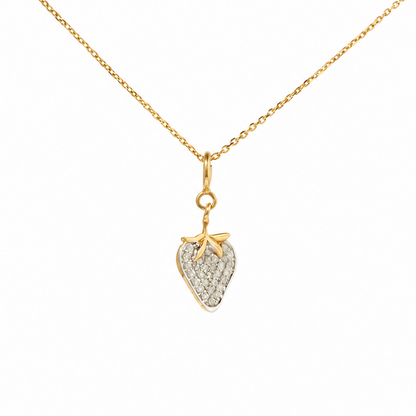 Natural Diamond Strawberry Charm in 14K Solid Gold