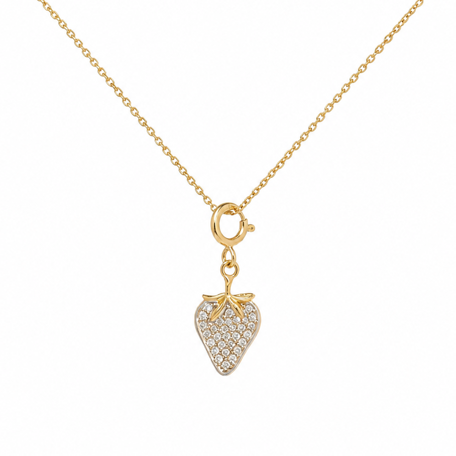 Natural Diamond Strawberry Charm in 14K Solid Gold