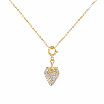 Natural Diamond Strawberry Charm in 14K Solid Gold