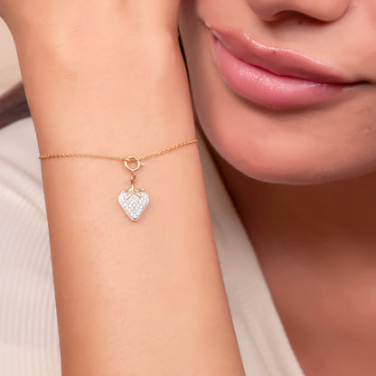Natural Diamond Strawberry Charm in 14K Solid Gold
