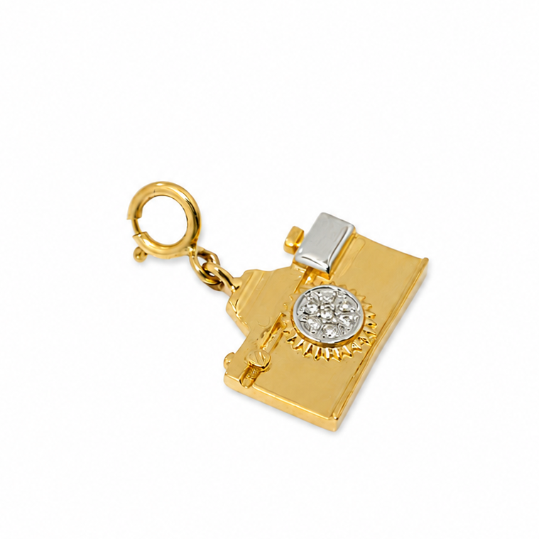 Natural Diamond Camera Charm in 14K Solid Gold
