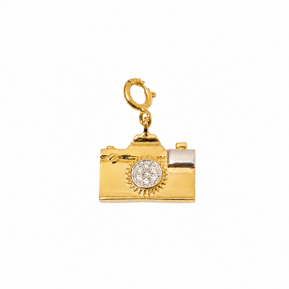 Natural Diamond Camera Charm in 14K Solid Gold