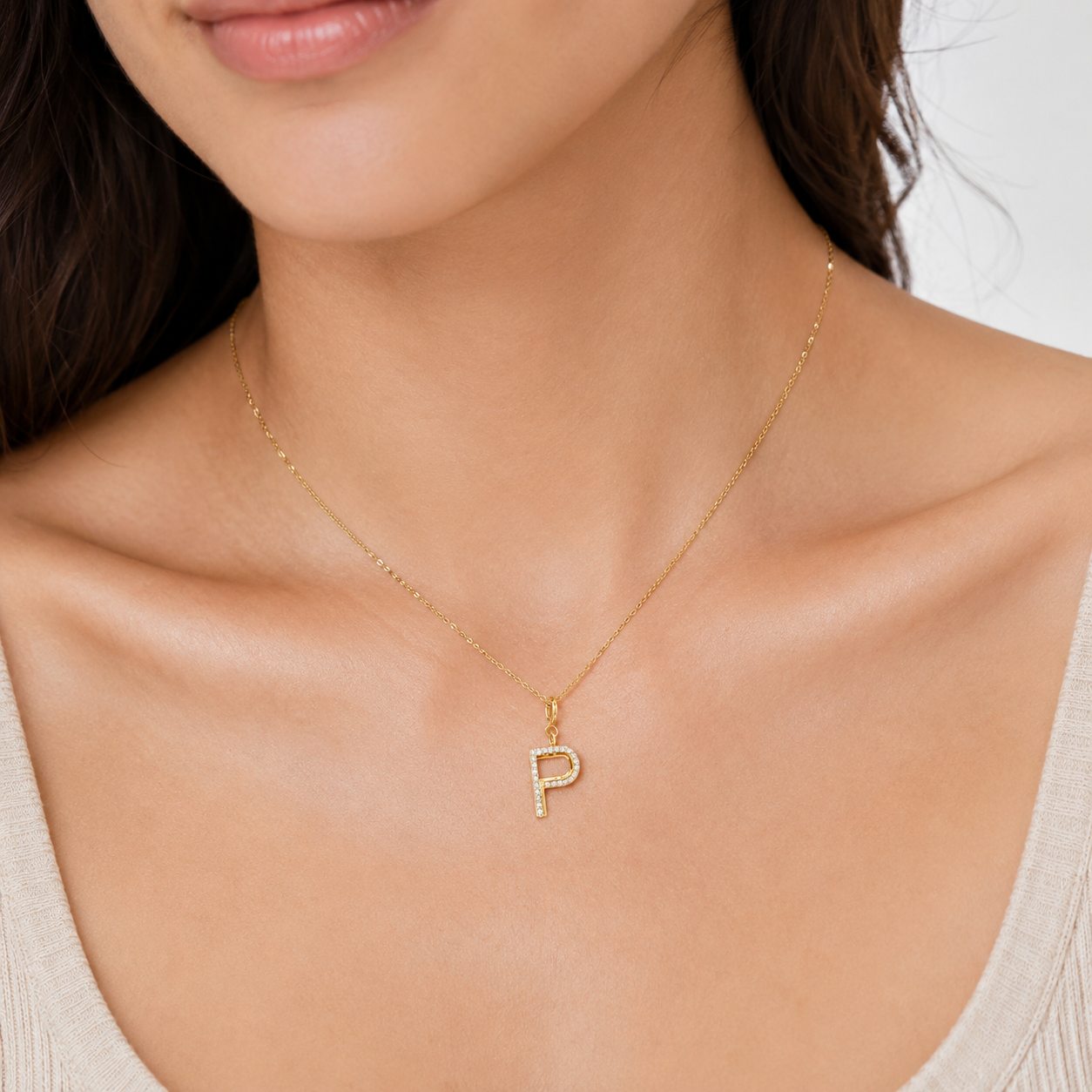 14K Gold Diamond Letter Charm — P01151,P01152,P01159,P01165