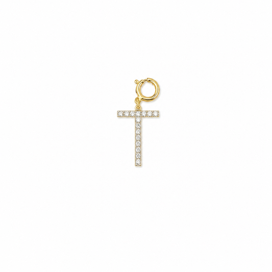 Natural Diamond Initial Charm in 14K Gold - P01155