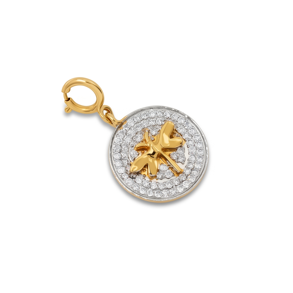 Natural Diamond Dragonfly Charm Pendant in 14K Solid Gold