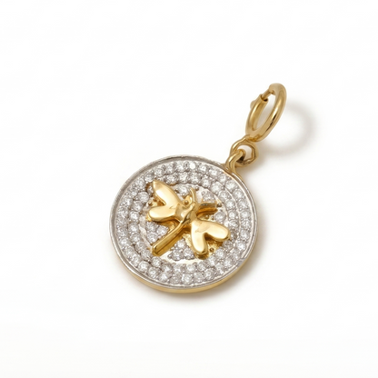 Natural Diamond Dragonfly Charm Pendant in 14K Solid Gold