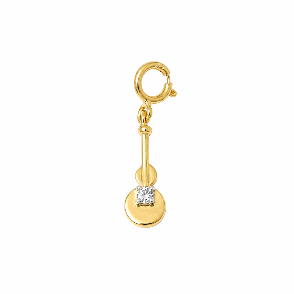 Natural Diamond Guitar Charm Pendant in 14K Solid Gold