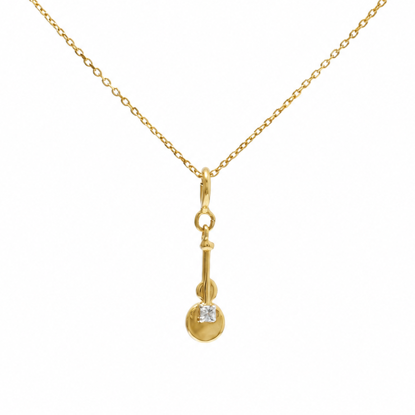 Natural Diamond Guitar Charm Pendant in 14K Solid Gold