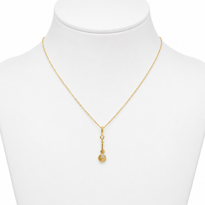 Natural Diamond Guitar Charm Pendant in 14K Solid Gold