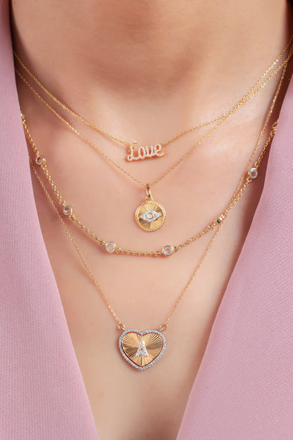 Heart Initial Medallion Diamond Necklace — P01173 X P01182