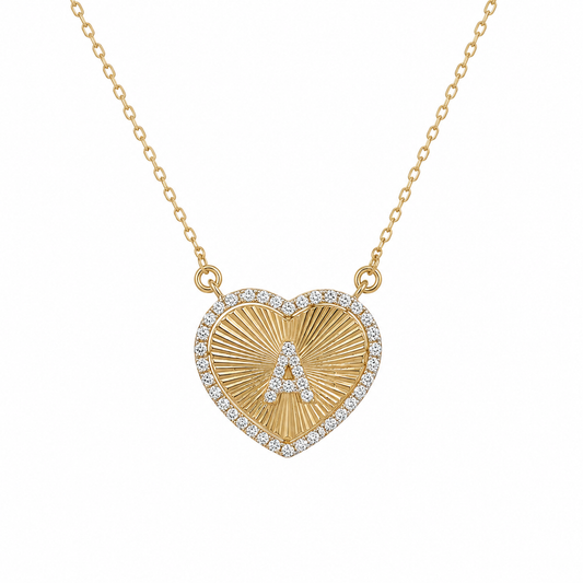 Heart Initial Medallion Diamond Necklace — P01173 X P01182