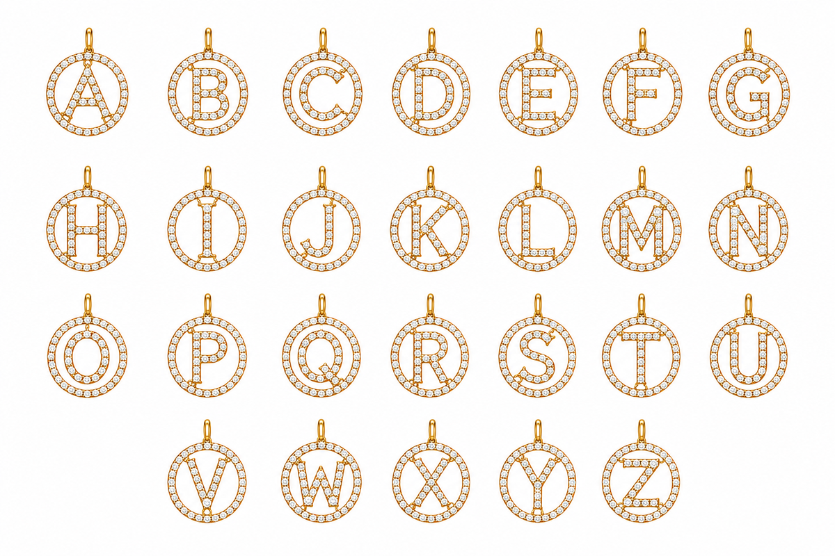 Diamond Initial Disc Necklace in 14K Gold — P01178 X P01179