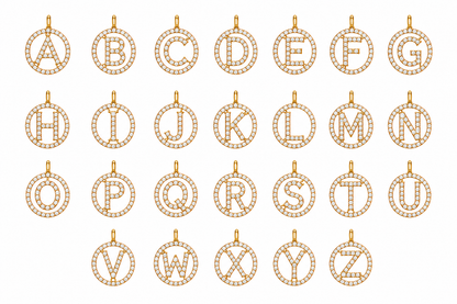 Diamond Initial Disc Necklace in 14K Gold — P01178 X P01179