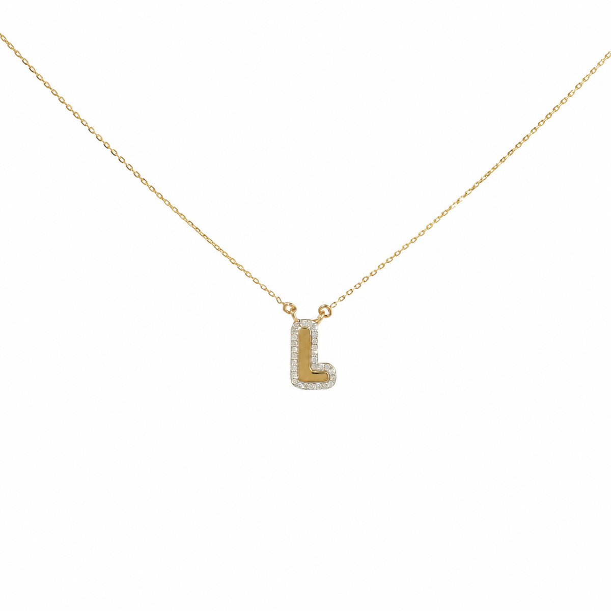 Personalized Initial Halo Diamond Necklace - P01184 X P01185