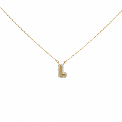 Personalized Initial Halo Diamond Necklace - P01184 X P01185