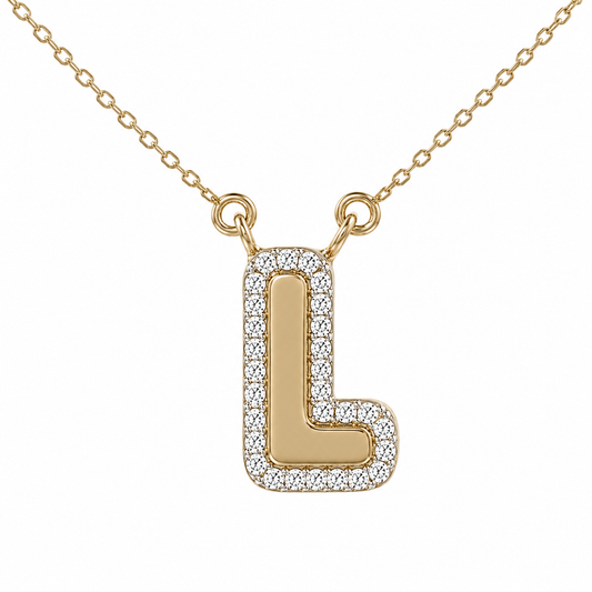 Personalized Initial Halo Diamond Necklace - P01184 X P01185