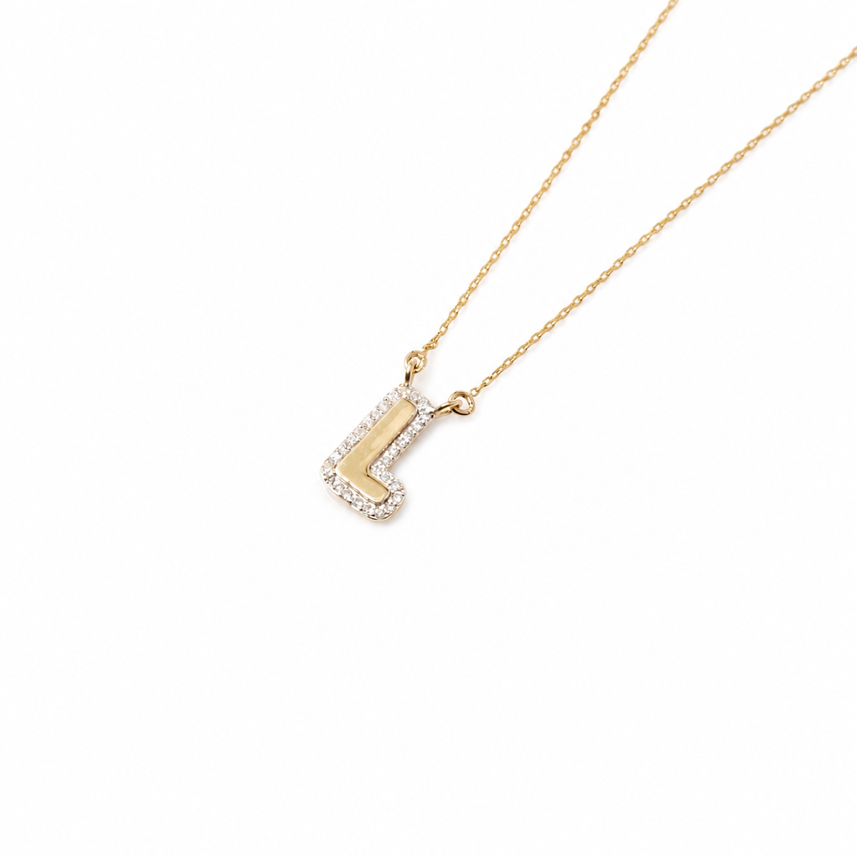 Personalized Initial Halo Diamond Necklace - P01184 X P01185