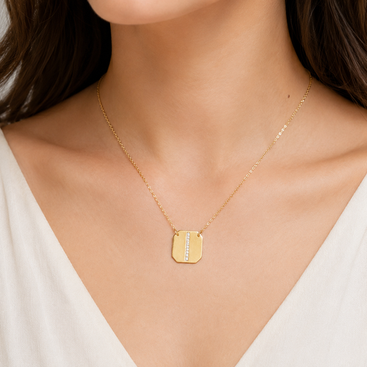 Personalized Geometric Initial Diamond Necklace - P01190 X P01191