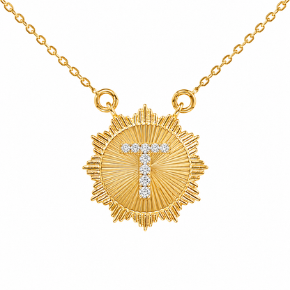 Personalized Medallion Initial Diamond Necklace - P01193 X P01192
