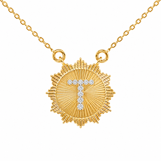 Personalized Medallion Initial Diamond Necklace - P01193 X P01192