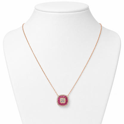 Ruby Baguette Diamond Double Halo Necklace - P02225R