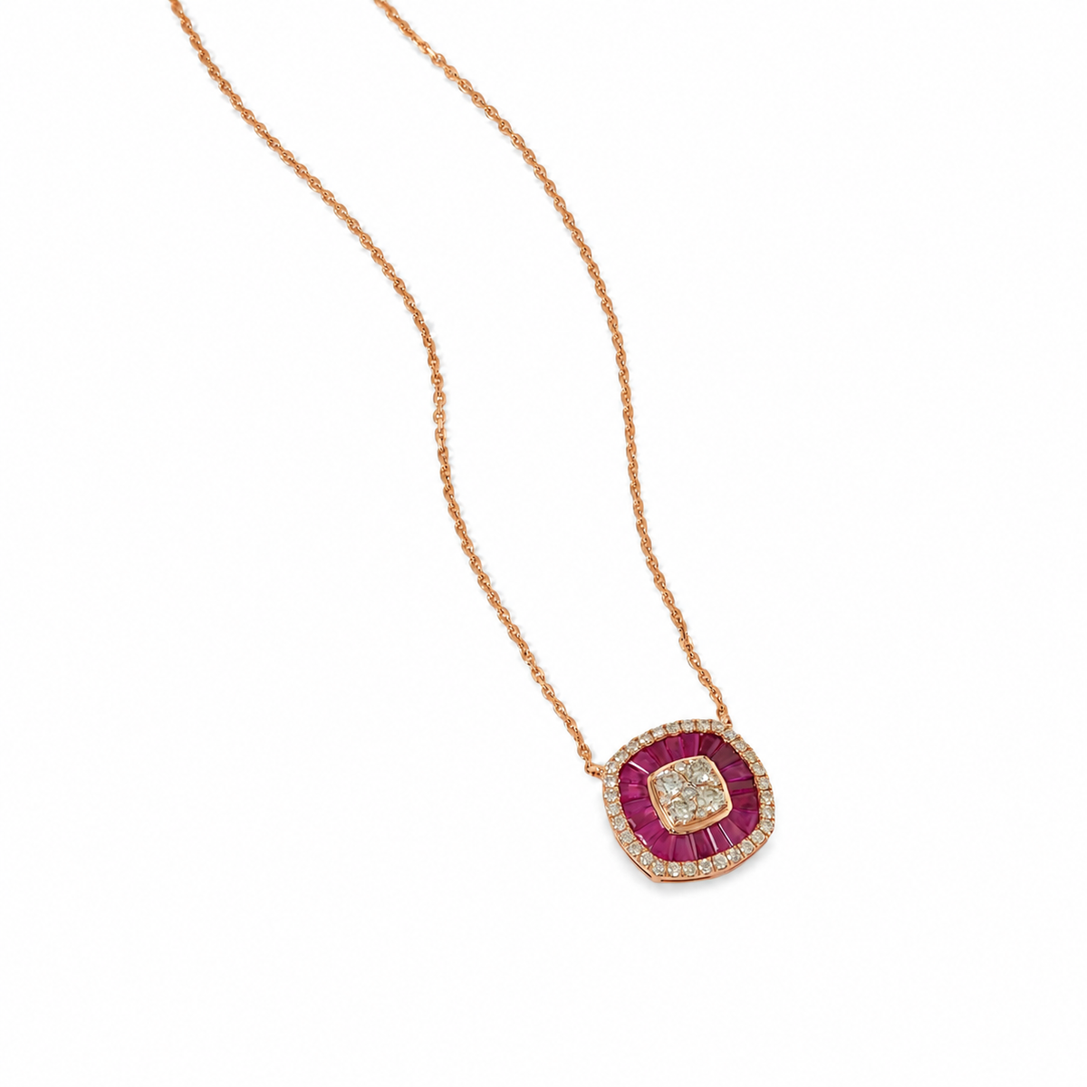 Ruby Baguette Diamond Double Halo Necklace - P02225R