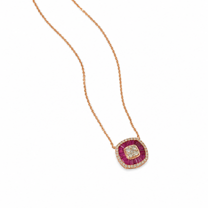 Ruby Baguette Diamond Double Halo Necklace - P02225R