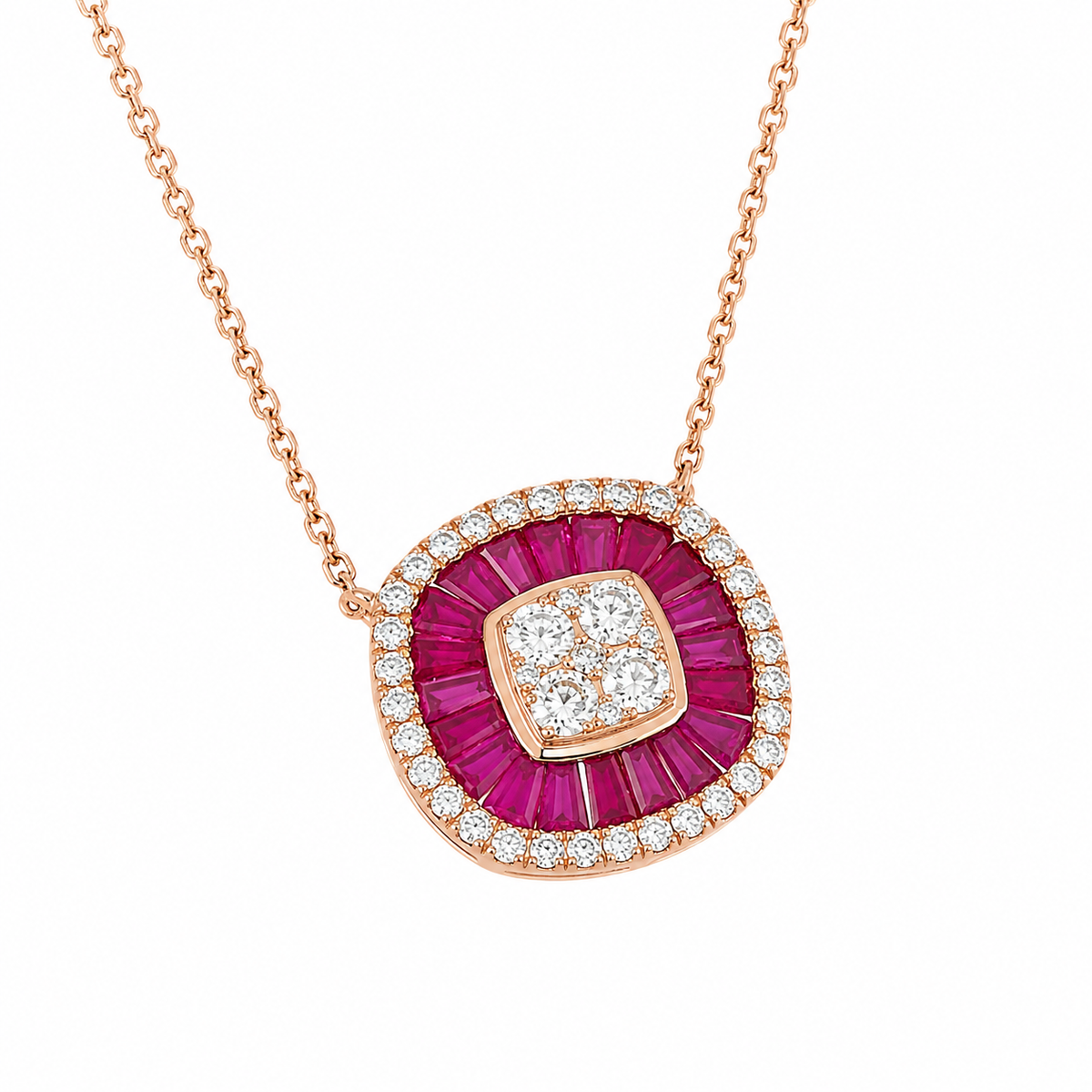 Ruby Baguette Diamond Double Halo Necklace - P02225R