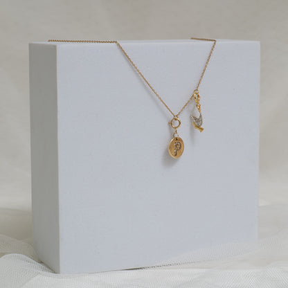 Diamond Initial Medallion & Dove Charm Necklace — SJKJP731XFLP14673