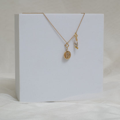 Diamond Initial Medallion & Dove Charm Necklace — SJKJP731XFLP14673
