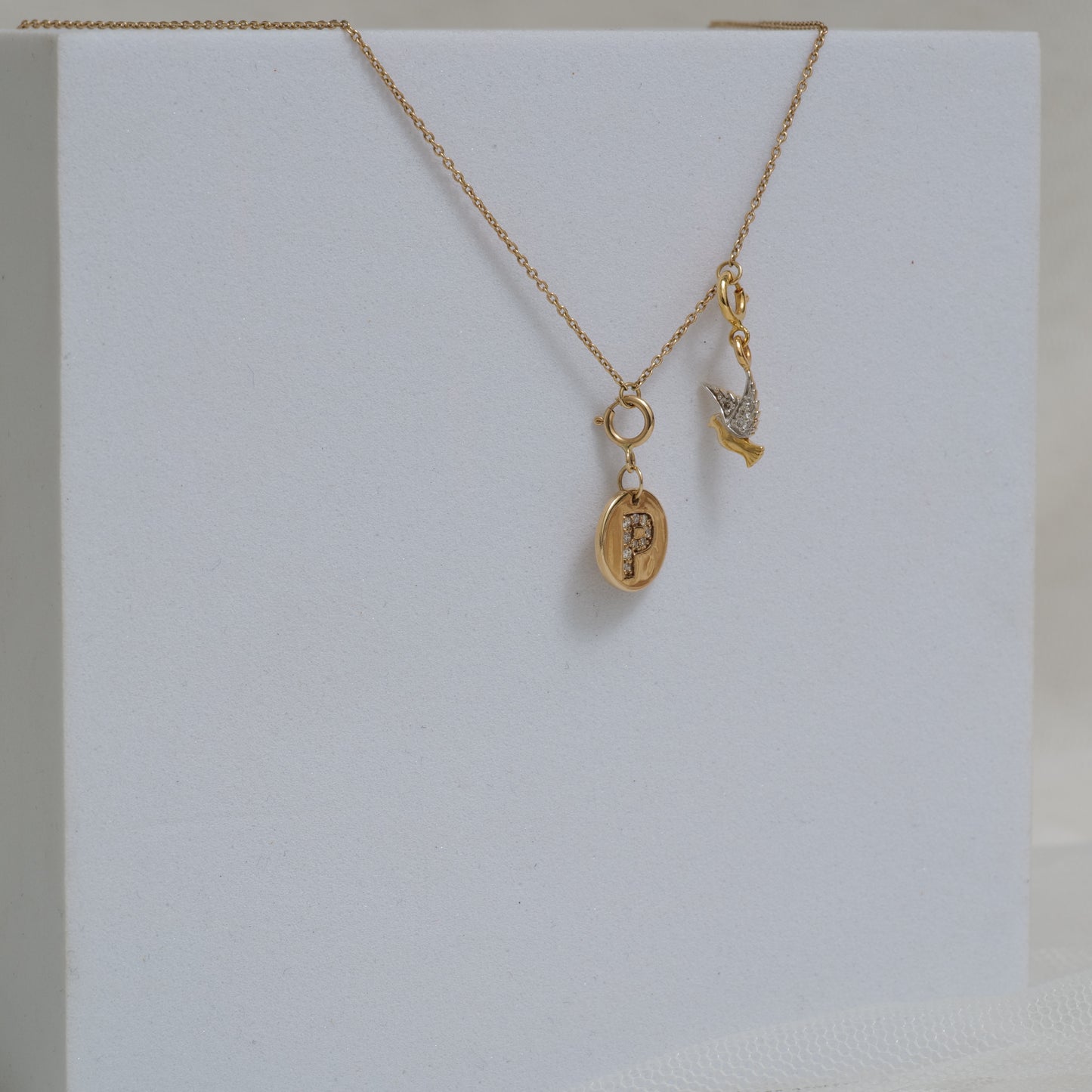 Diamond Initial Medallion & Dove Charm Necklace — SJKJP731XFLP14673