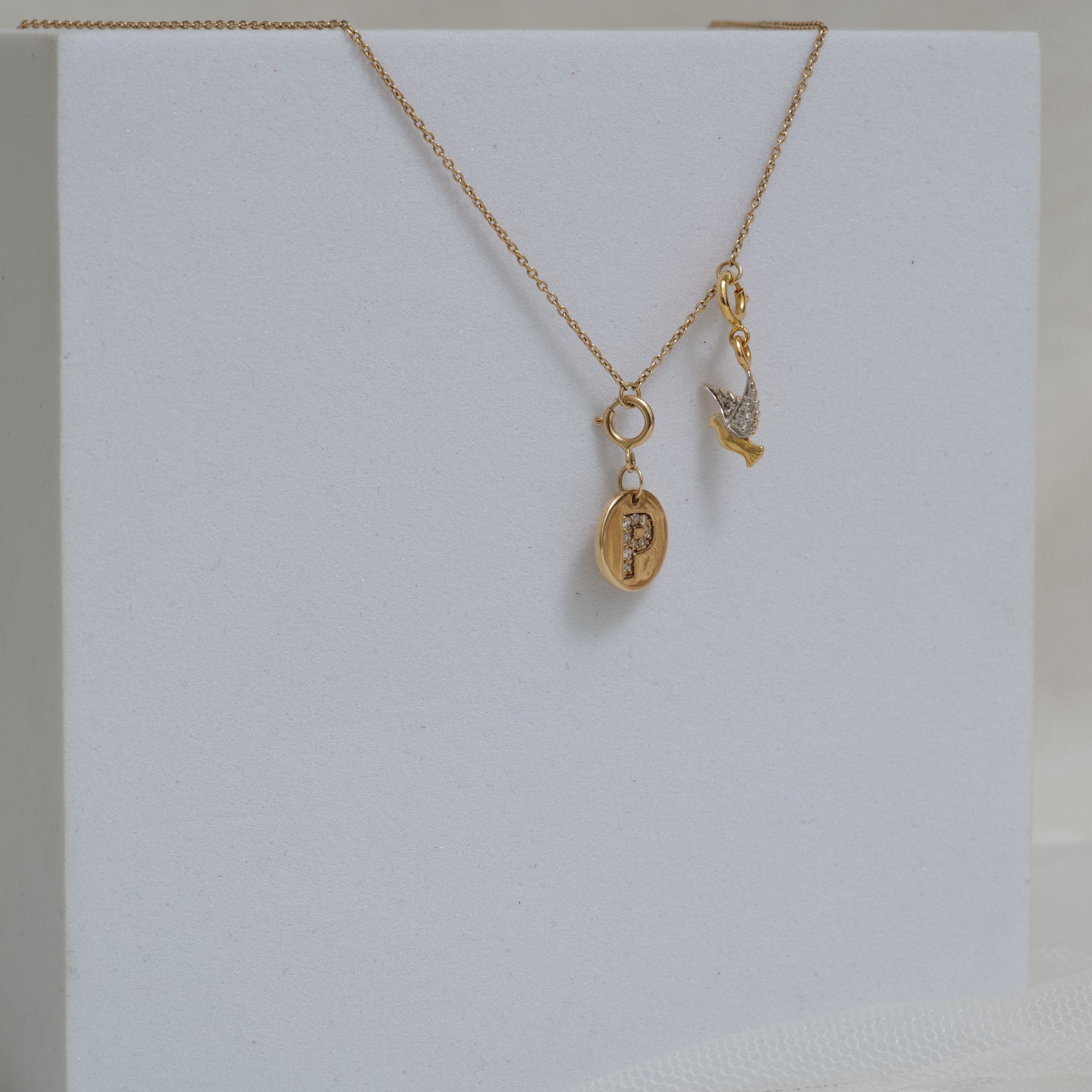 Diamond Initial Medallion & Dove Charm Necklace — SJKJP731XFLP14673