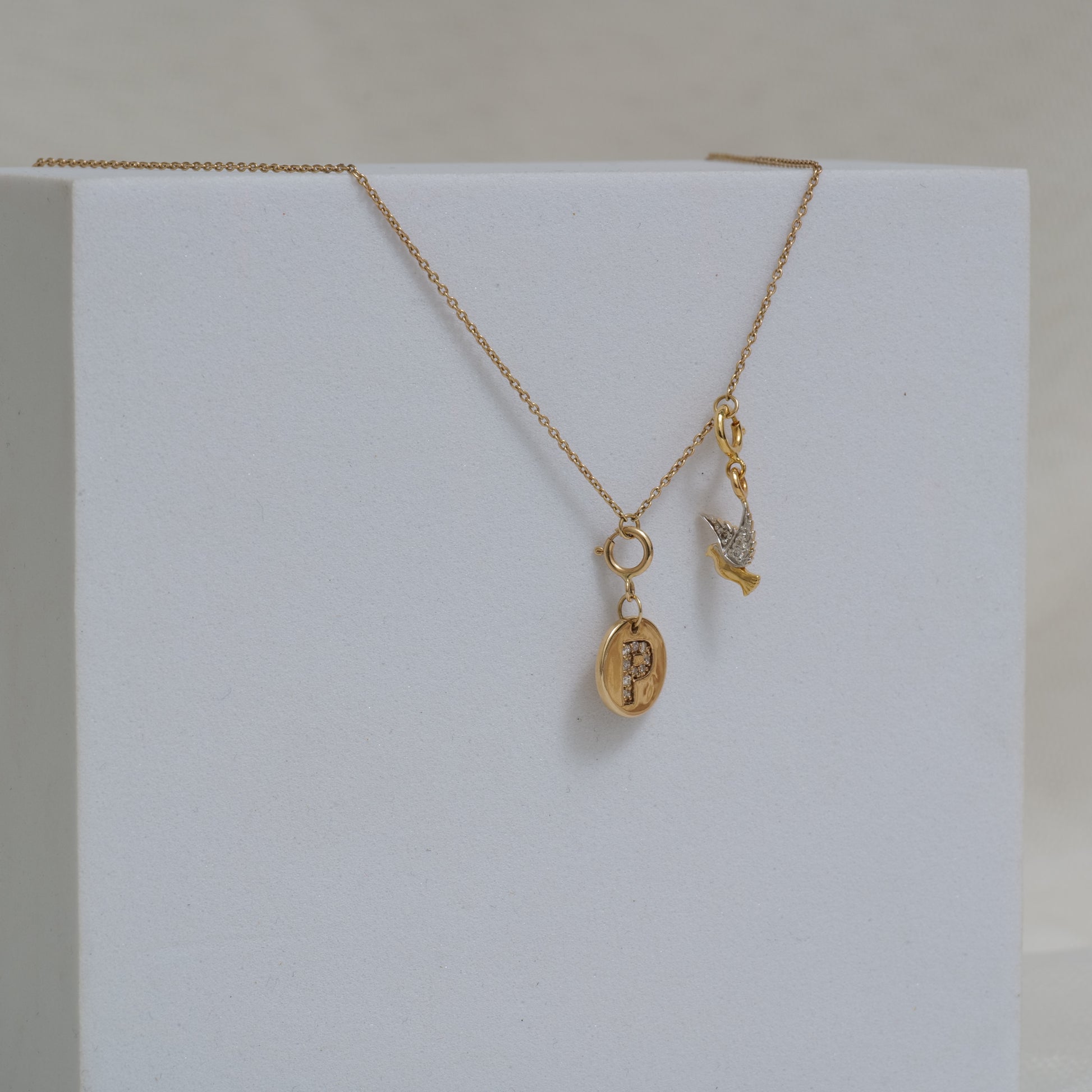 Diamond Initial Medallion & Dove Charm Necklace — SJKJP731XFLP14673