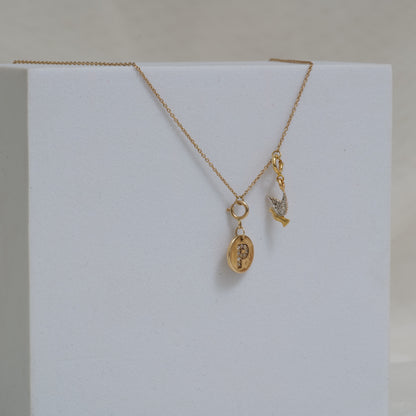 Diamond Initial Medallion & Dove Charm Necklace — SJKJP731XFLP14673