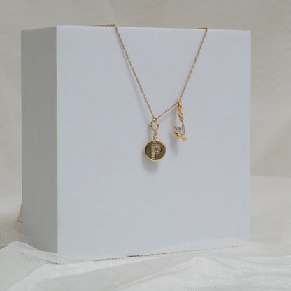 Diamond Initial Medallion & Dove Charm Necklace — SJKJP731XFLP14673