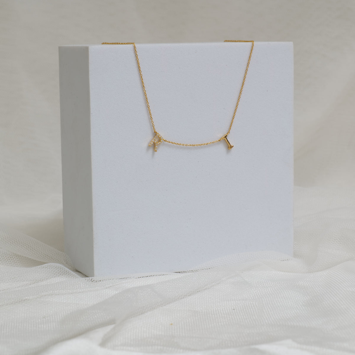 Two Initial Diamond Charm Necklace - IPD2046X2054