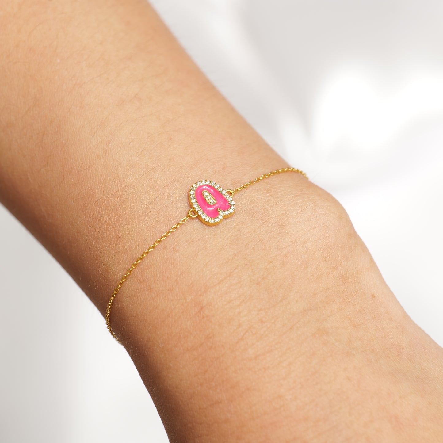 Diamond Halo Enamel Initial Bracelet - ILBR2041