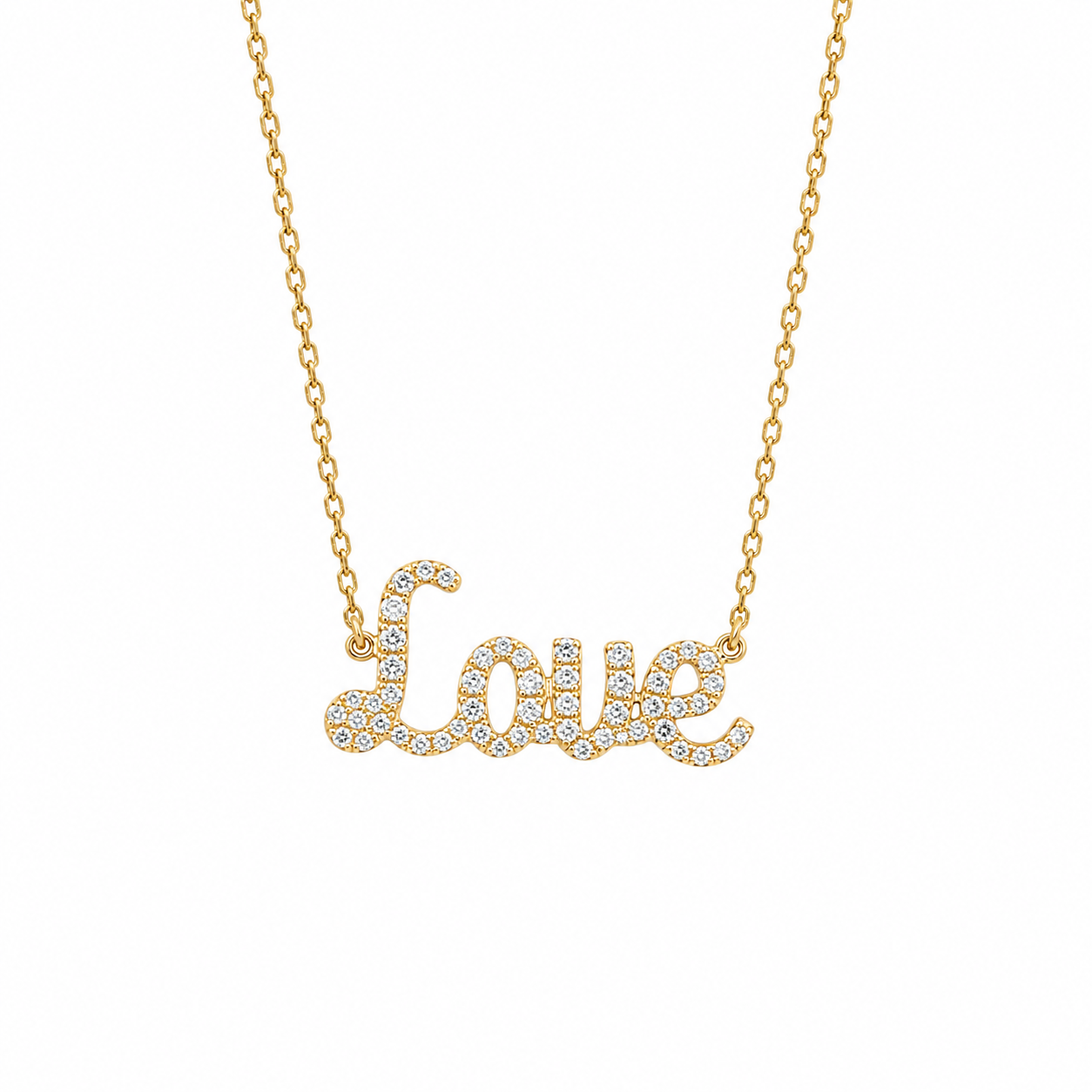 Love Natural Diamond Script Word Necklace — PNDLOVE11