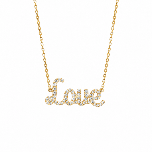 Love Natural Diamond Script Word Necklace — PNDLOVE11