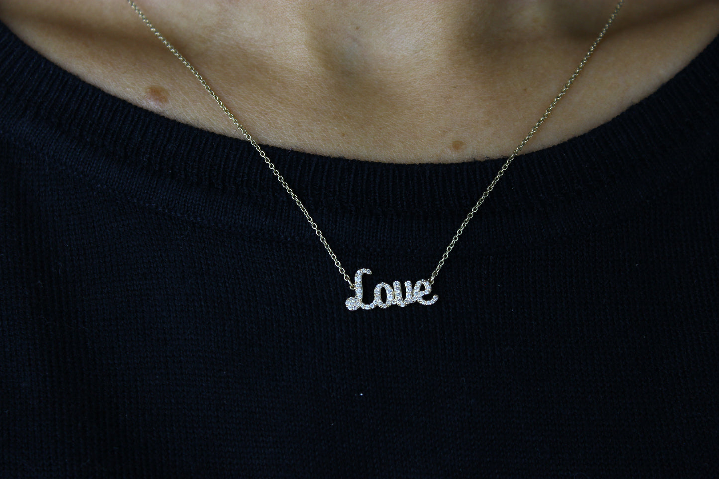 Love Natural Diamond Script Word Necklace — PNDLOVE11