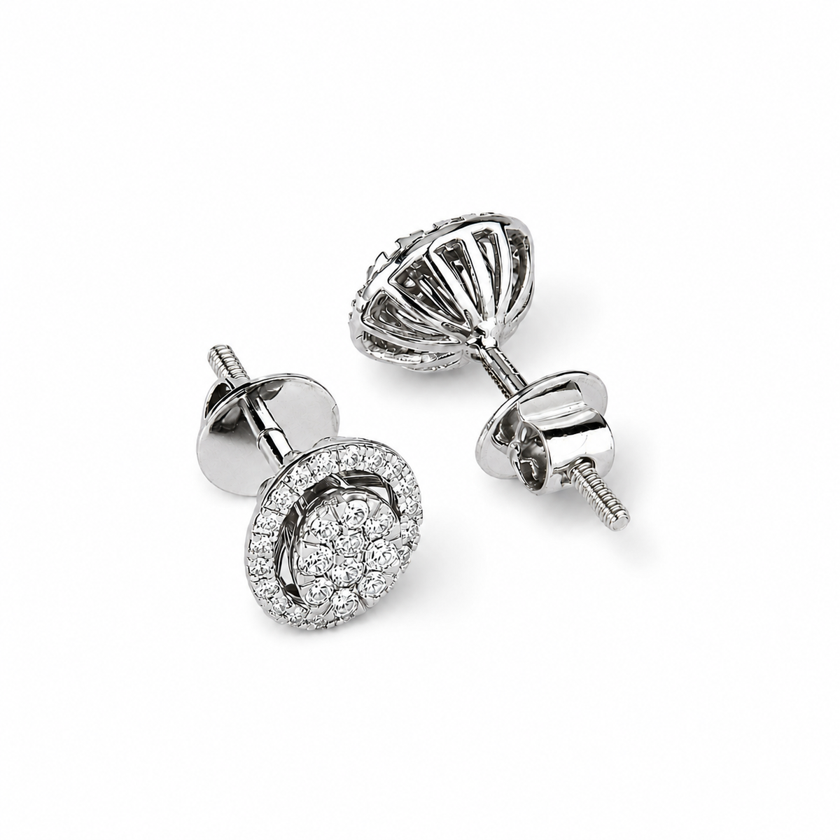Oval Diamond Halo Cluster Stud Earrings - PS1144E