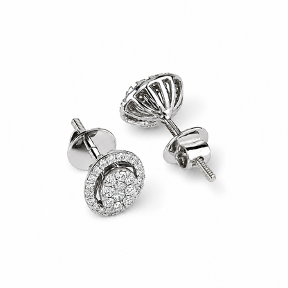 Oval Diamond Halo Cluster Stud Earrings - PS1144E