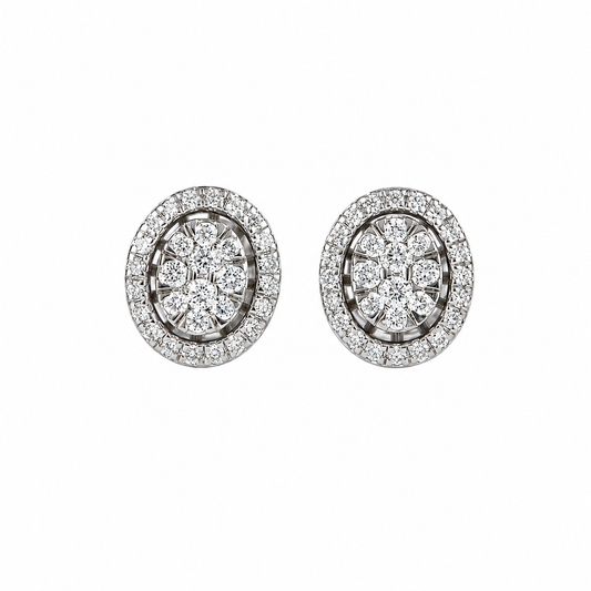 Oval Diamond Halo Cluster Stud Earrings - PS1144E