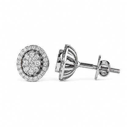 Oval Diamond Halo Cluster Stud Earrings - PS1144E