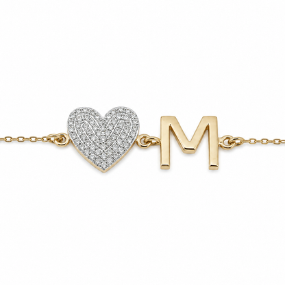 Heart Initial Natural Diamond Bracelet