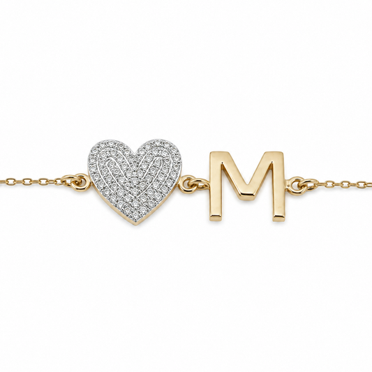 Heart Initial Natural Diamond Bracelet