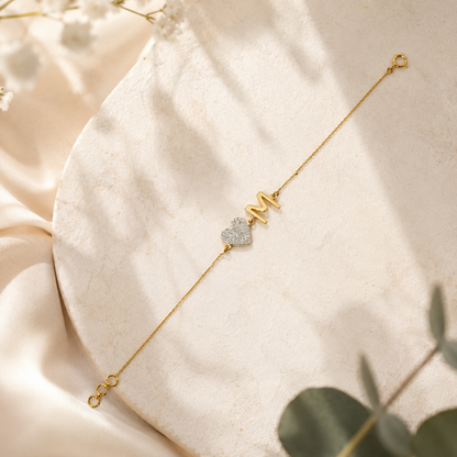 Heart Initial Natural Diamond Bracelet