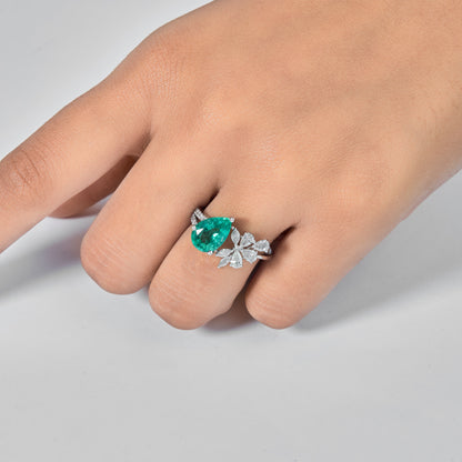 Pear Emerald Diamond Ring