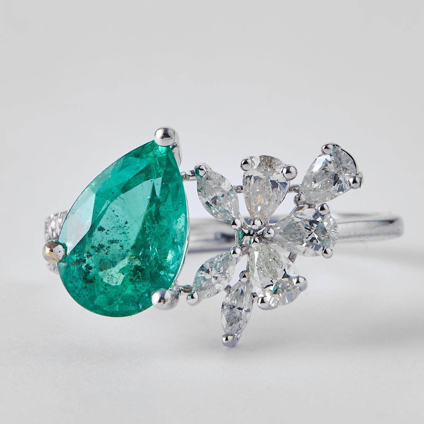 Pear Emerald Diamond Ring